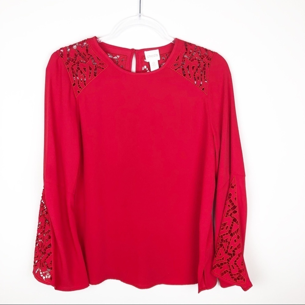 Chico’s- Red eyelet detail blouse size: 0